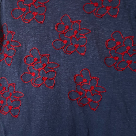 Philosophy Blue Mini T Shirt Dress with Red Embroidered Flowers. 100% Cotton - Picture 4 of 11